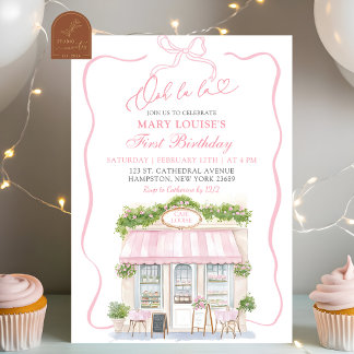 Coquette Bow Parisian Café French 1st Birthday Inv Einladung