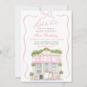 Coquette Bow Parisian Café French 1st Birthday Inv Einladung (Vorderseite)