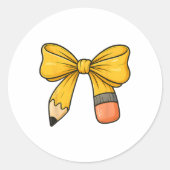 Coquette Bow Pencil Back To School First Day Teach Runder Aufkleber (Vorderseite)
