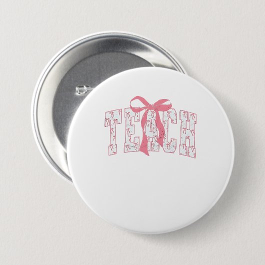 Coquette Bow Pencil Design Lehrer Button (Vorne & Hinten)
