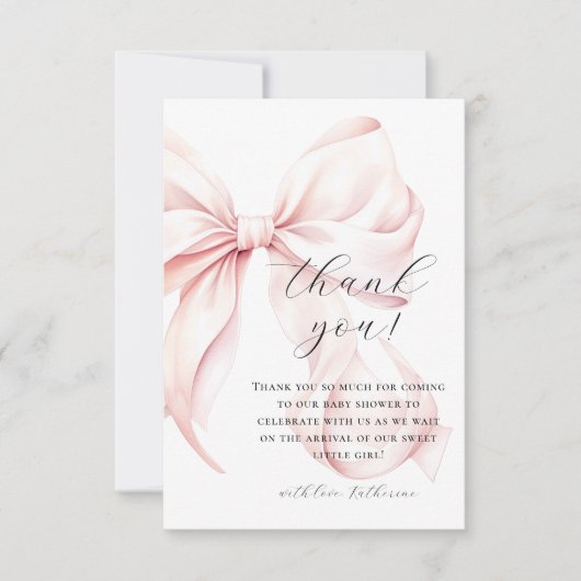 Coquette Bow Pink Baby Dusche Dankeskarte (Vorderseite)