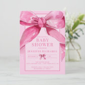 Coquette Bow | Pink Baby Girl Dusche Einladung (Stehend Vorderseite)