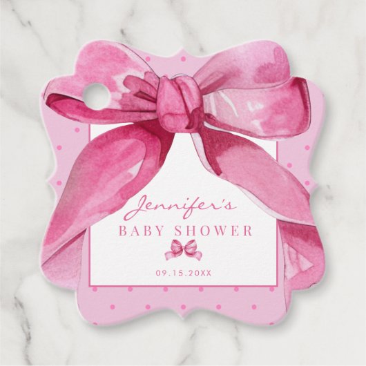 Coquette Bow | Pink Baby Girl Dusche Gefallen Geschenkanhänger (Vorderseite)