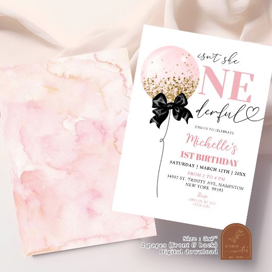 Coquette Bow Pink Ballon Geburtstag Einladung