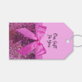 Coquette Bow & Pink Lila Glitzer Name Geschenkanhänger (Vorderseite (Horizontal))