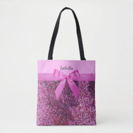 Coquette Bow & Pink Lila Glitzer Name Tasche