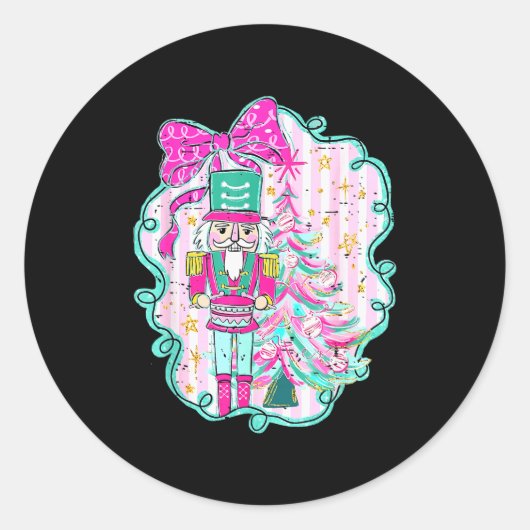 Coquette Bow Pink Nutcracker Christmas Holiday Mer Runder Aufkleber (Vorderseite)
