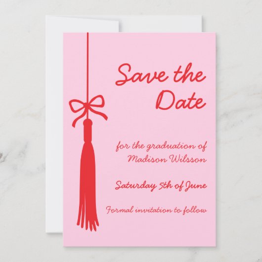 Coquette Bow Pink & Red Class von 2025 Abschluss Save The Date (Vorderseite)