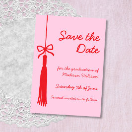 Coquette Bow Pink & Red Class von 2025 Abschluss Save The Date