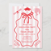 Coquette Bow | Pink Stripes Graduation Party Einladung (Vorderseite)