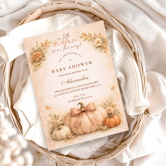 Coquette Bow Pumpkin Fall Baby Shower Einladung