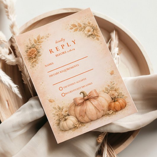 Coquette Bow Pumpkin Fall Wedding RSVP Karte