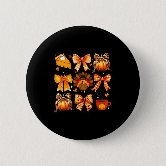 Coquette Bow Pumpkin Season Thanksgiving Autumn Fa Button (Vorderseite)