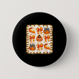 Coquette Bow Pumpkin Season Thanksgiving Autumn Fa Button