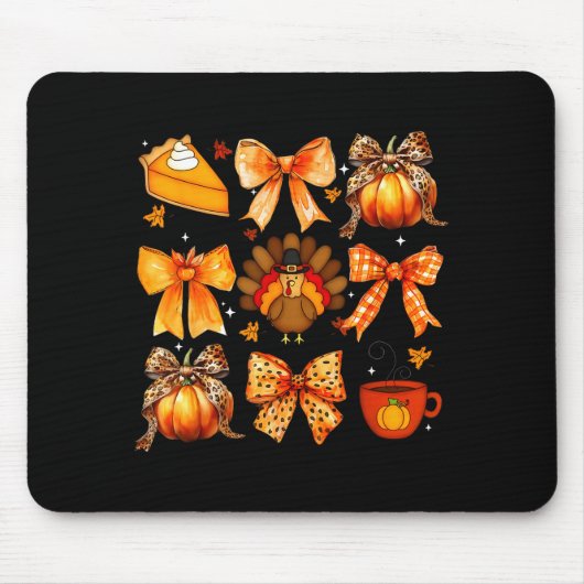 Coquette Bow Pumpkin Season Thanksgiving Autumn Fa Mousepad (Vorne)