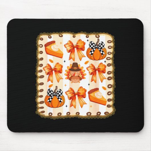 Coquette Bow Pumpkin Season Thanksgiving Autumn Fa Mousepad (Vorne)