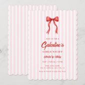 Coquette Bow Red Pink Galentine's Party Einladung (Vorne/Hinten)