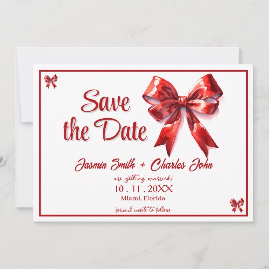 Coquette Bow Red Wedding Save the Date Einladung (Vorderseite)