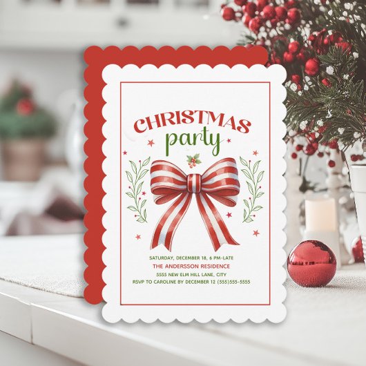 Coquette Bow Red White Scallop Weihnachtsgebäck Pa Einladung