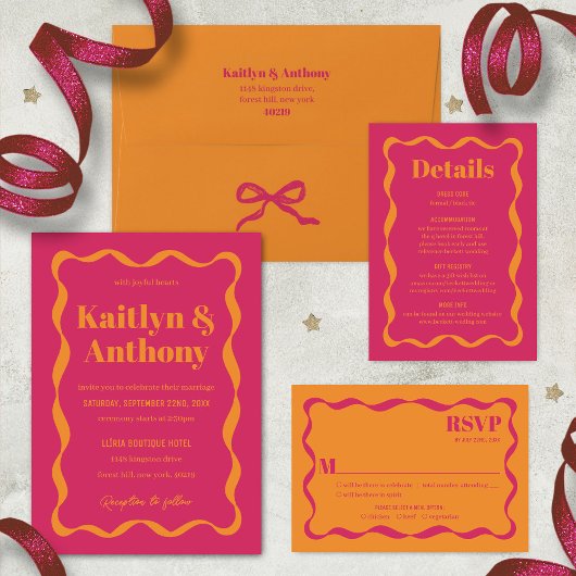 Coquette Bow Retro Wedding Einladung