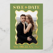 Coquette Bow Retro Wedding Foto Save the Date Folieneinladung (Vorderseite)