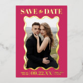 Coquette Bow Retro Wedding Foto Save the Date Folieneinladung (Vorderseite)