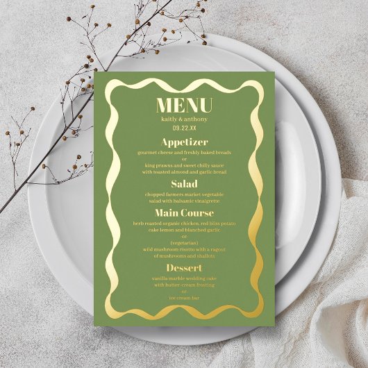 Coquette Bow Retro Wedding Real Foil Menu Card Folieneinladung