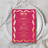 Coquette Bow Retro Wedding Real Foil Menu Card Folieneinladung