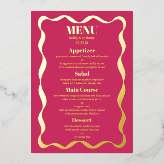Coquette Bow Retro Wedding Real Foil Menu Card Folieneinladung (Vorderseite)