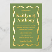 Coquette Bow Retro Wedding Real Folieneinladung (Vorderseite)