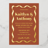 Coquette Bow Retro Wedding Real Folieneinladung (Vorderseite)