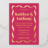 Coquette Bow Retro Wedding Real Folieneinladung (Vorderseite)