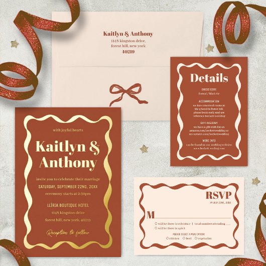 Coquette Bow Retro Wedding RSVP Karte