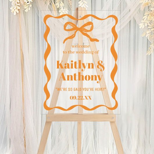Coquette Bow Retro Wedding Willkommen Acrylschild