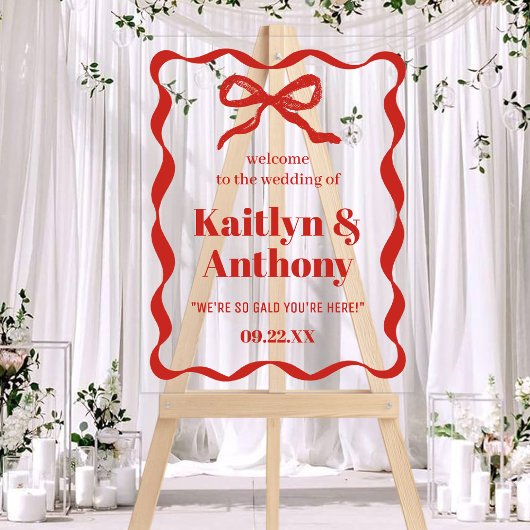 Coquette Bow Retro Wedding Willkommen Acrylschild