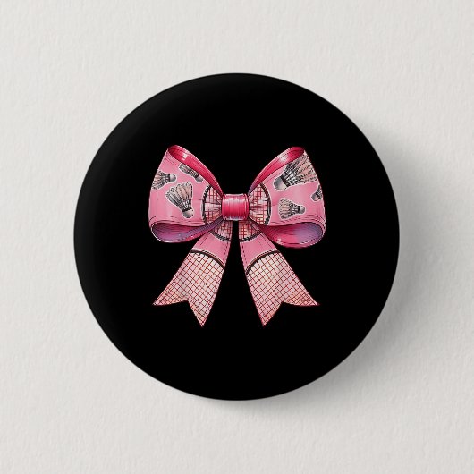 Coquette Bow Ribbon Badminton Shuttle Racket Pink Button (Vorderseite)