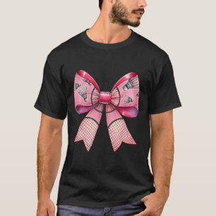 Coquette Bow Ribbon Badminton Shuttle Racket Pink T-Shirt