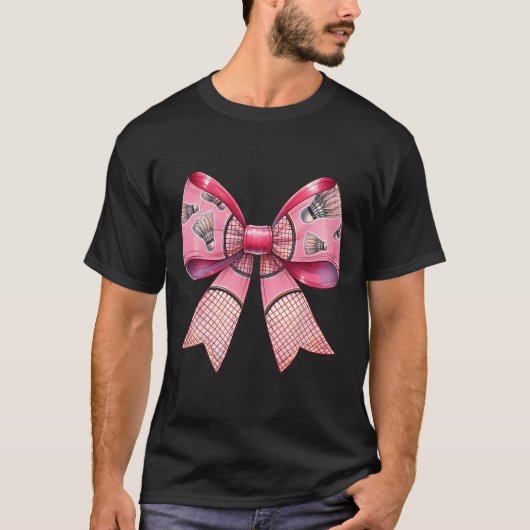 Coquette Bow Ribbon Badminton Shuttle Racket Pink T-Shirt (Vorderseite)