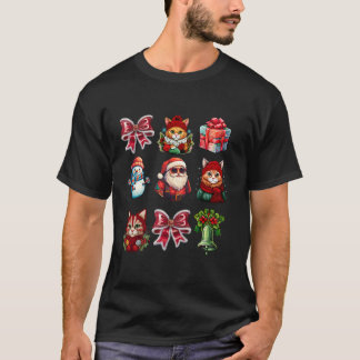 Coquette Bow Santa Cat Christmas Crochet Pajama Ca T-Shirt