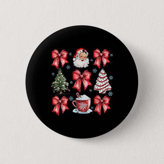 Coquette Bow Santa Christmas Tree Candy Cane Button (Vorderseite)