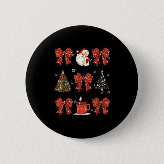 Coquette Bow Santa Christmas Tree Candy Cane Button (Vorderseite)