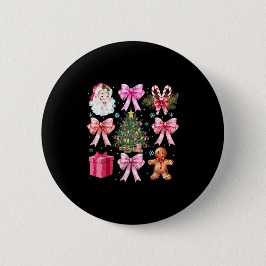 Coquette Bow Santa Christmas Tree Candy Cane Button (Vorderseite)