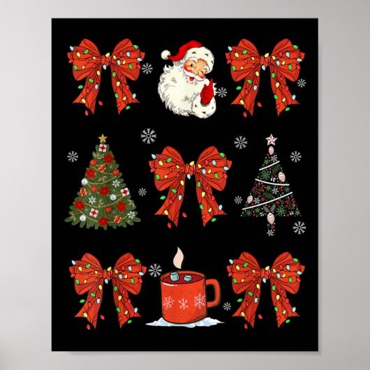 Coquette Bow Santa Christmas Tree Candy Cane Poster (Vorne)