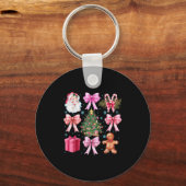 Coquette Bow Santa Christmas Tree Candy Cane Schlüsselanhänger (Vorderseite)