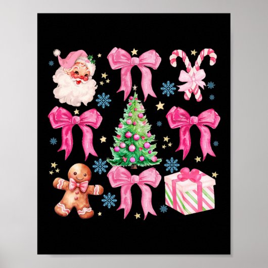 Coquette Bow Santa Claus Pink Frohe Weihnachtskupp Poster (Vorne)