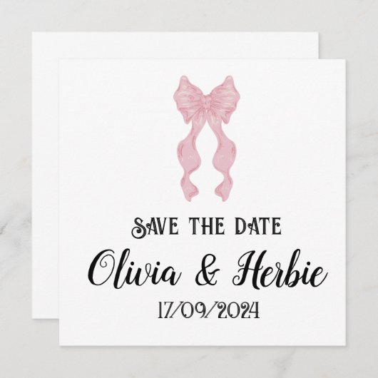 Coquette Bow Save the Date Card (Vorne/Hinten)