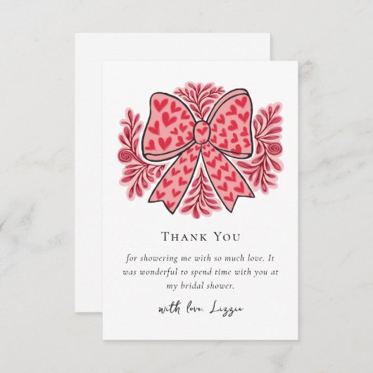 Coquette Bow Script-Brautparty Dankeskarte (Vorne/Hinten)