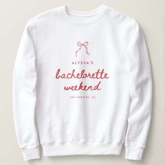 Coquette Bow Script Custom Bachelorette Weekend Sweatshirt (Design vorne)
