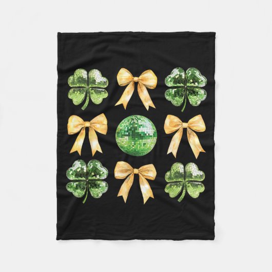 Coquette Bow Shamrock Disco Ball Patricks Day Iris Fleecedecke (Vorderseite)