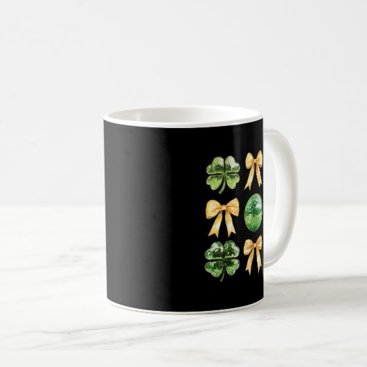 Coquette Bow Shamrock Disco Ball Patricks Day Iris Kaffeetasse (VorderseiteRechts)